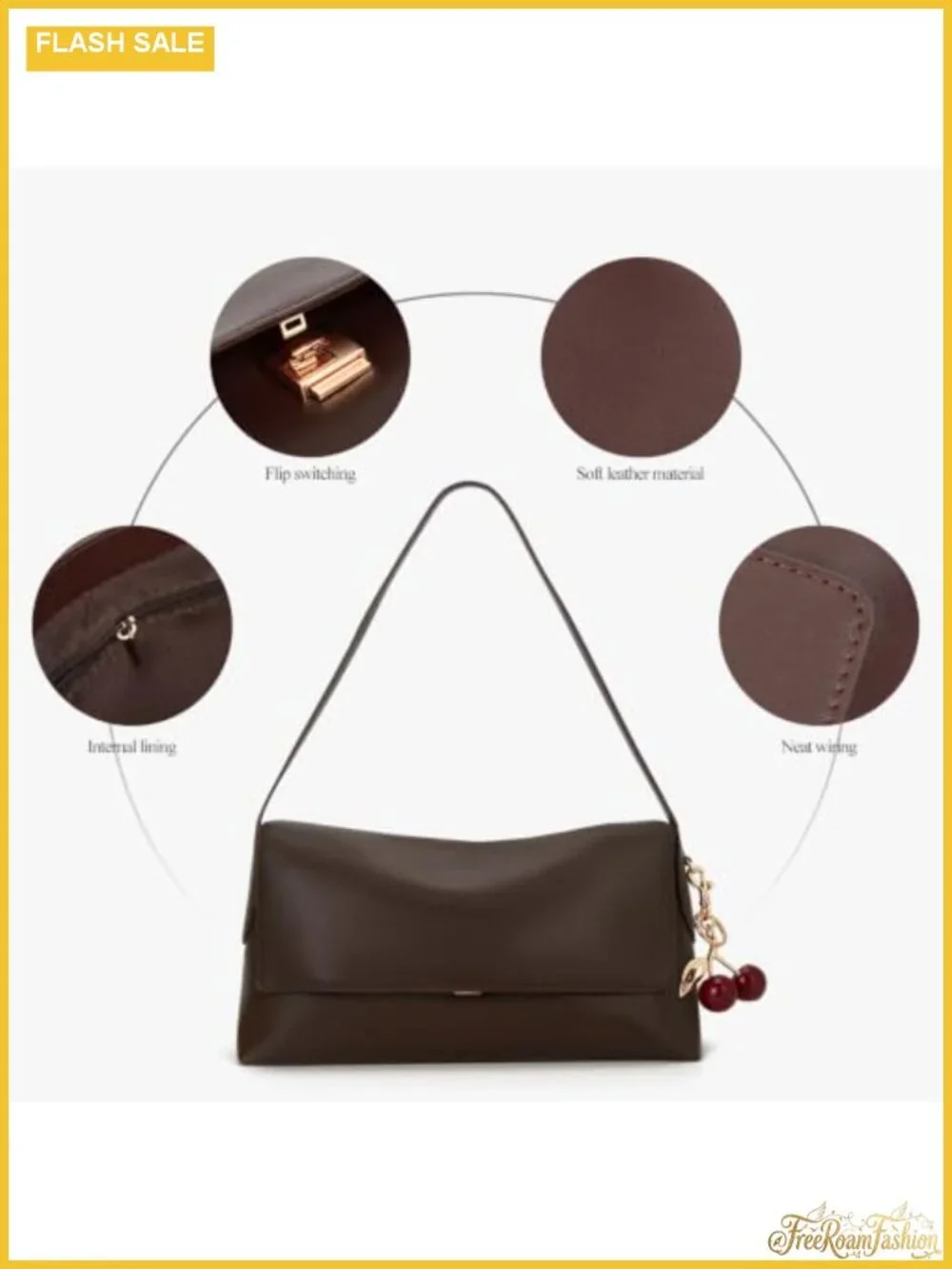 Vintage Faux Leather Hobo Shoulder Bag with Detachable Cherry Charm